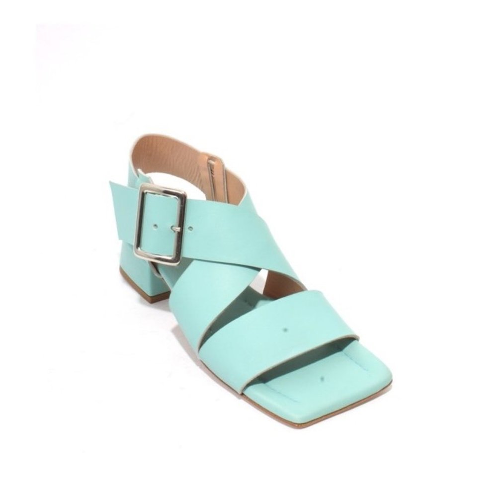 Isabelle 552a Aqua Blue Leather Elongated Square Toe Sandal